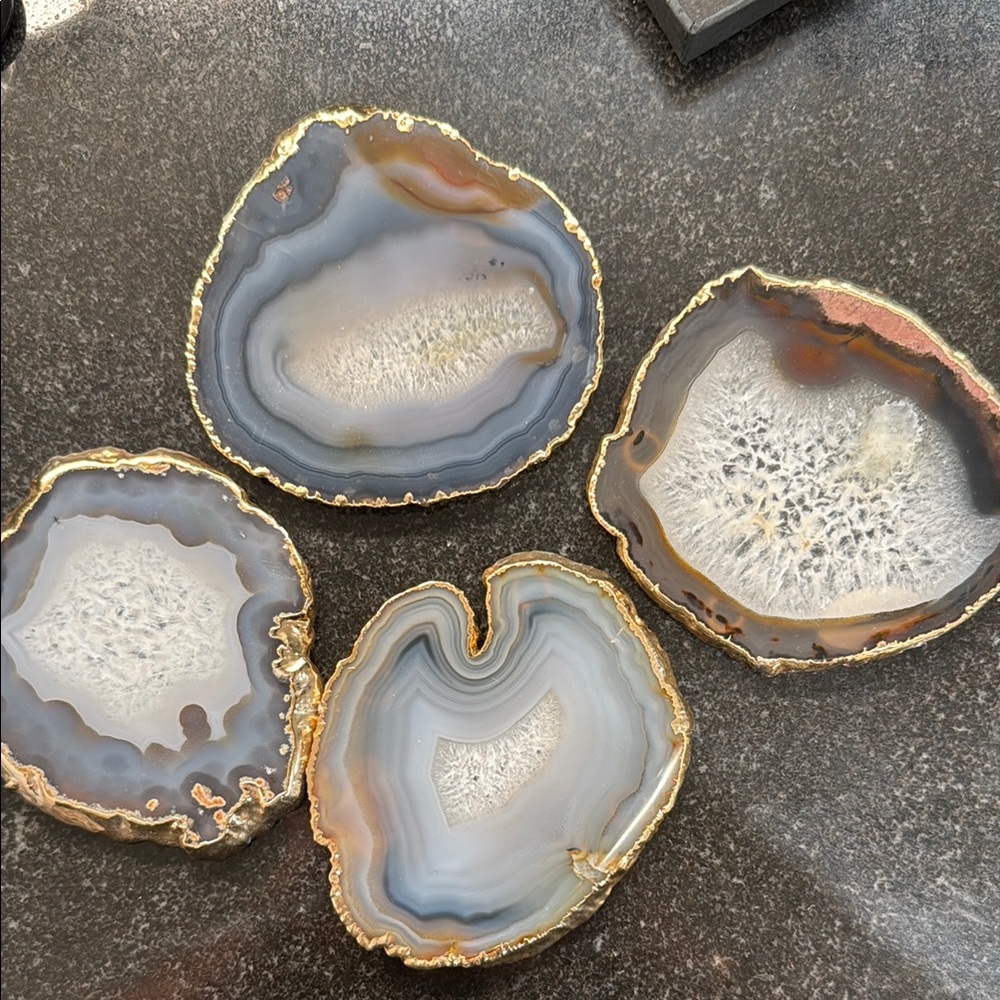 NWOT ANNA New York Agate Coasters with Gold Trim